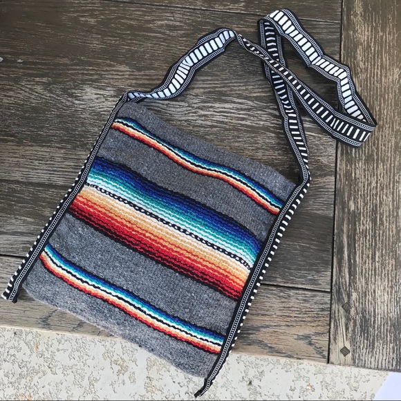 Handbags - BOHO Grey Multi Blanket Bag Purse Crossbody Woven